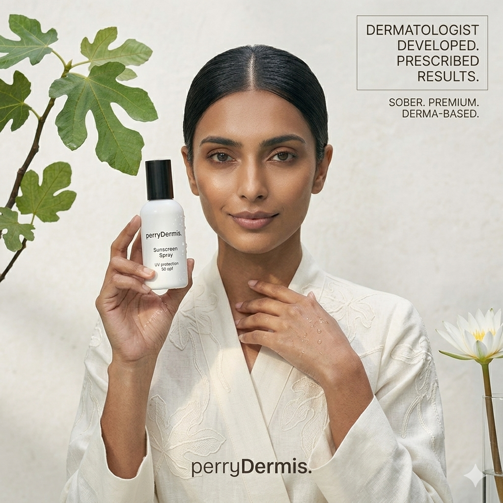 perryDermis Advanced SPF 50 Sunscreen Spray – Broad Spectrum UVA/UVB Protection with Invisible Finish