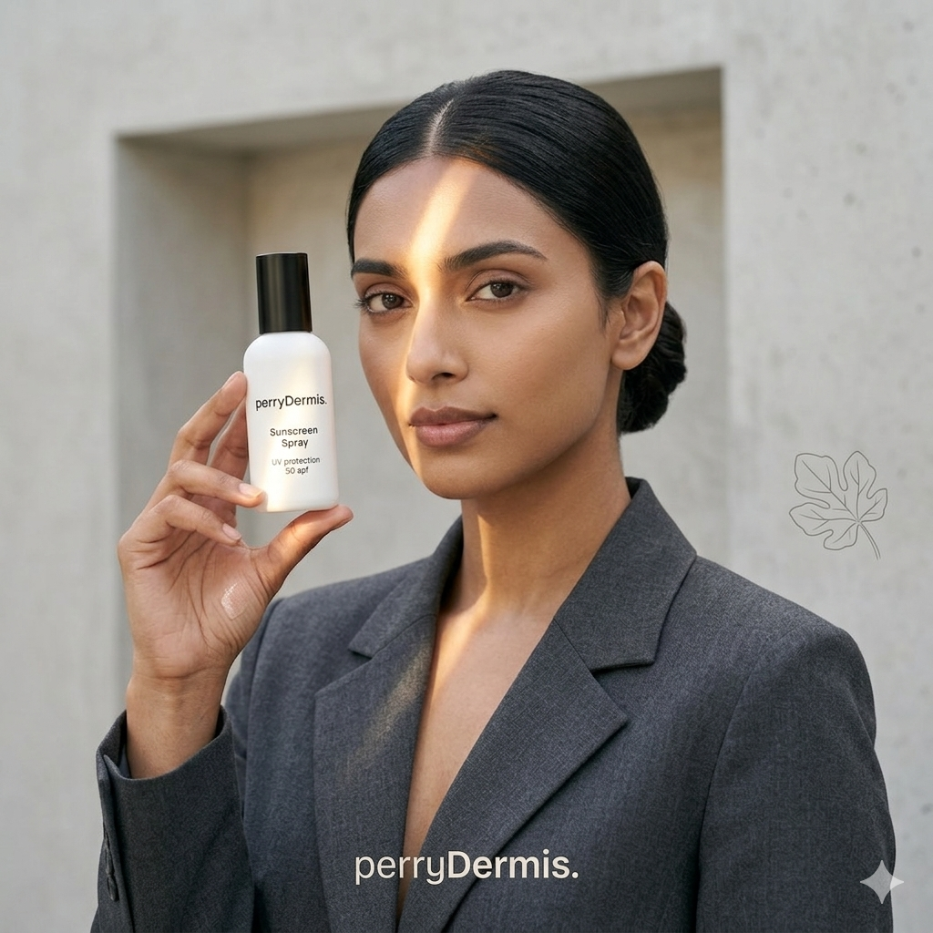 perryDermis Advanced SPF 50 Sunscreen Spray – Broad Spectrum UVA/UVB Protection with Invisible Finish