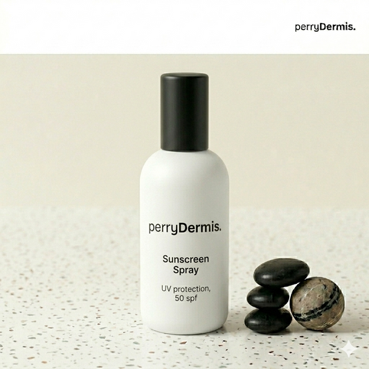 perryDermis Advanced SPF 50 Sunscreen Spray – Broad Spectrum UVA/UVB Protection with Invisible Finish